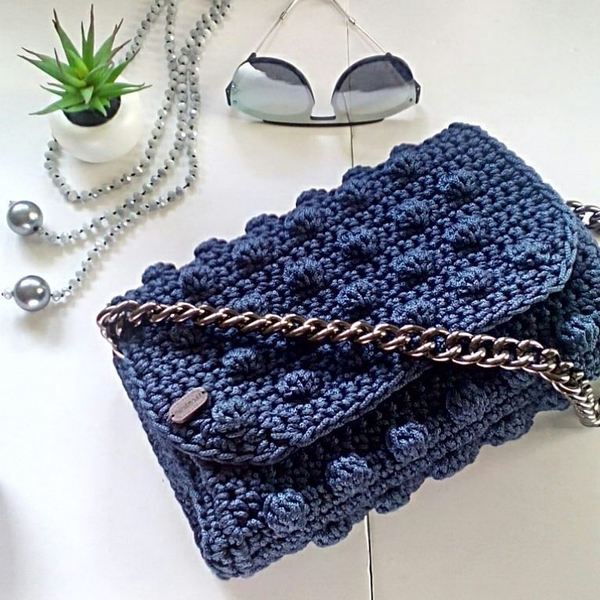 Χειροποίητη bubble τσάντα - αλυσίδες, chic, χιαστί, crochet, πλεκτές τσάντες, μικρές - 5