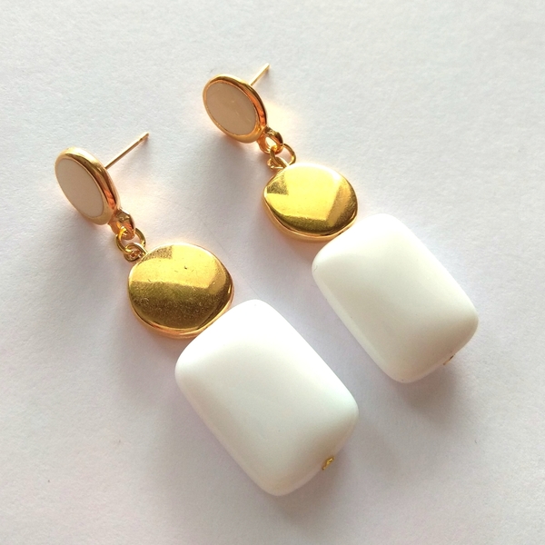 White onyx earrings - statement, ημιπολύτιμες πέτρες, βραδυνά, vintage, μοντέρνο, σμάλτος, όνυχας, romantic, minimal, καρφωτά, μεταλλικά στοιχεία - 2