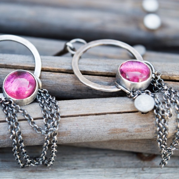 Ασημένια σκουλαρίκια με Pink Quartz(Ροζ Χαλαζία) - statement, ασήμι, ημιπολύτιμες πέτρες, vintage, χειροποίητα, χειροποίητα σκουλαρίκια με πέρλε, romantic, boho, κρεμαστά, μεγάλα - 2