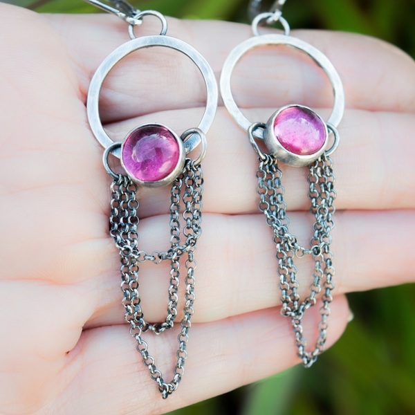 Ασημένια σκουλαρίκια με Pink Quartz(Ροζ Χαλαζία) - statement, ασήμι, ημιπολύτιμες πέτρες, vintage, χειροποίητα, χειροποίητα σκουλαρίκια με πέρλε, romantic, boho, κρεμαστά, μεγάλα - 3