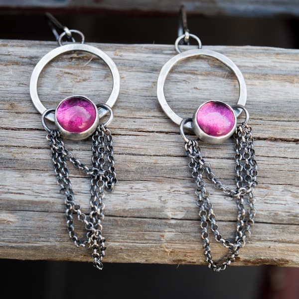 Ασημένια σκουλαρίκια με Pink Quartz(Ροζ Χαλαζία) - statement, ασήμι, ημιπολύτιμες πέτρες, vintage, χειροποίητα, χειροποίητα σκουλαρίκια με πέρλε, romantic, boho, κρεμαστά, μεγάλα - 4