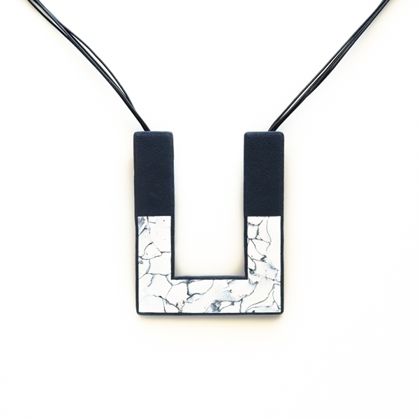 "Milos" - contemporary polymer clay geometric faux marble necklace - statement, μοντέρνο, μακρύ, πηλός, γεωμετρικά σχέδια, μακριά, minimal, fashion jewelry