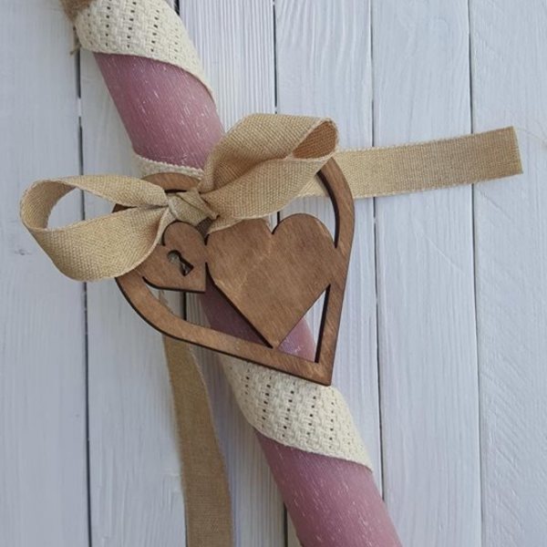 Πασχαλινή Λαμπάδα με ξύλινο διακοσμητικό Καρδιά - ξύλο, καρδιά, κορίτσι, λαμπάδες, για παιδιά