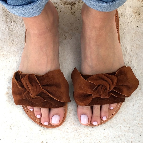 knot sandals brown - δέρμα, chic, vintage, minimal, boho, φλατ, slides