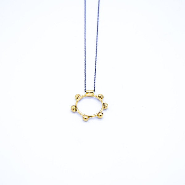 ''Golden Dots'' pendant - statement, ασήμι, μοντέρνο, επιχρυσωμένα, γεωμετρικά σχέδια, χειροποίητα, κοντό, minimal, rock, κρεμαστά - 2