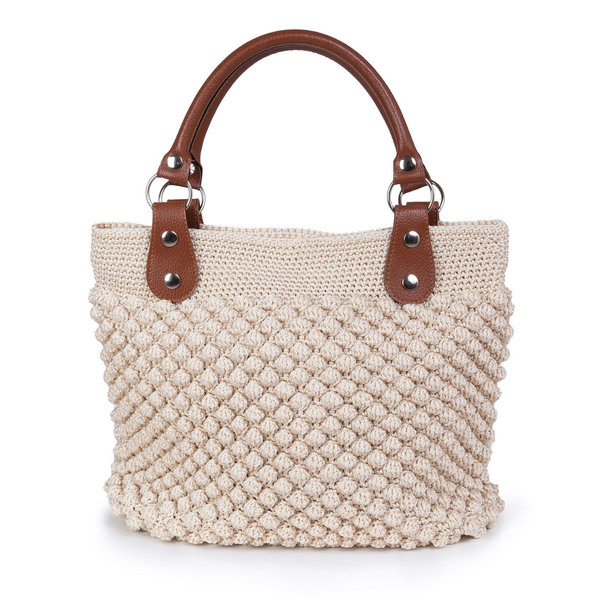 Πλεκτή shopping bag - δέρμα, chic, crochet, all day, minimal, χειρός, πλεκτή