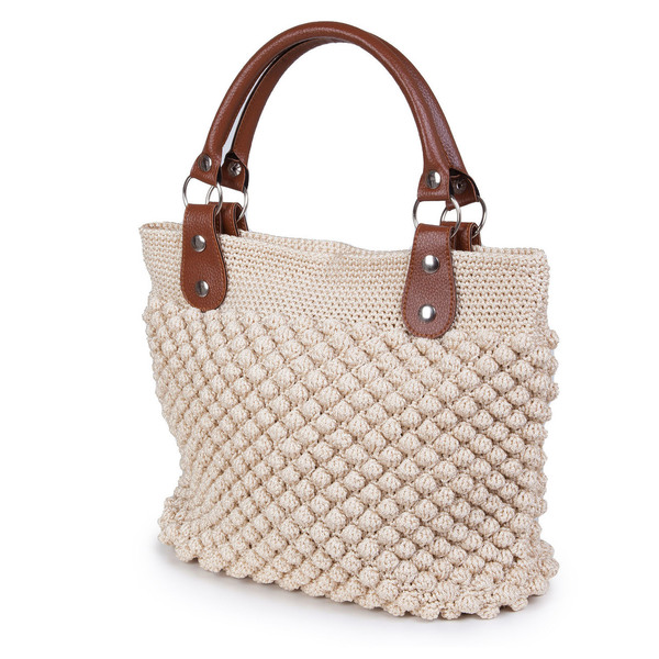 Πλεκτή shopping bag - δέρμα, chic, crochet, all day, minimal, χειρός, πλεκτή - 2