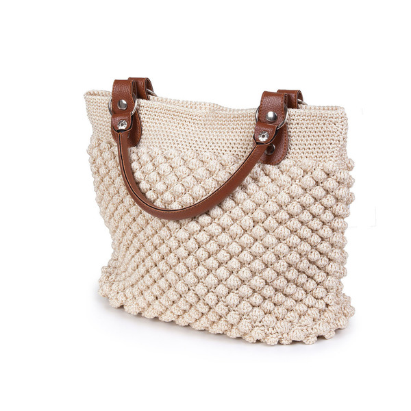 Πλεκτή shopping bag - δέρμα, chic, crochet, all day, minimal, χειρός, πλεκτή - 3
