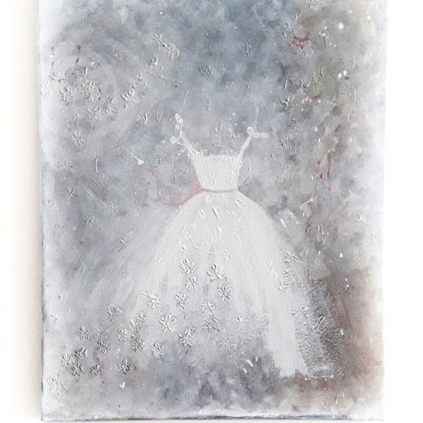 Χειροποίητος πίνακας σε καμβά με ακρυλικά χρώματα και θέμα " ρομαντικό φόρεμα". - πίνακες & κάδρα, καμβάς