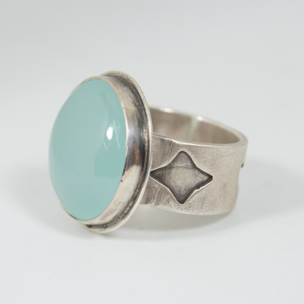 Ασημένιο δαχτυλίδι με μπλε Χαλκηδόνιο - statement, ασήμι, ημιπολύτιμες πέτρες, βραδυνά, vintage, πέτρα, ασήμι 925, χειροποίητα, romantic, boho, ethnic, μεγάλα