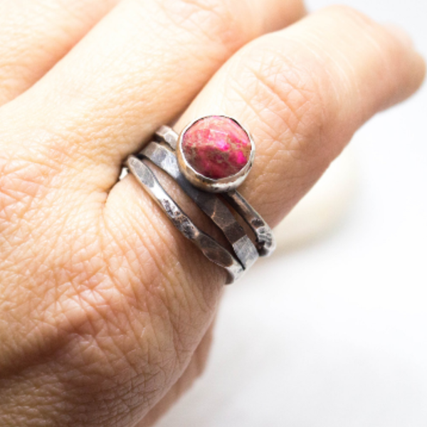 Ασημένιο τριπλό δαχτυλίδι με Ίασπις(rose-red regalite Jasper) - statement, ασήμι, ημιπολύτιμες πέτρες, βραδυνά, vintage, μοντέρνο, πέτρα, ασήμι 925, χειροποίητα, romantic, minimal, ethnic, μεγάλα - 5