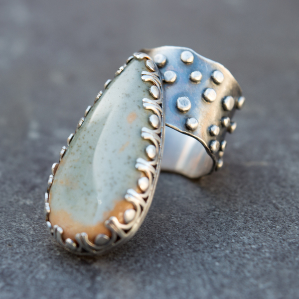 Ασημένιο δαχτυλίδι με Royal Imperial Jasper (Ίασπις) - statement, ασήμι, ημιπολύτιμες πέτρες, handmade, βραδυνά, vintage, μοντέρνο, πέτρα, ασήμι 925, χειροποίητα, romantic, boho, ethnic, μεγάλα - 2