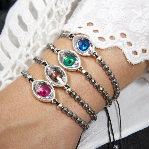 Evil eye Swarovski bracelet - charms, swarovski, αιματίτης, layering, δώρα γενεθλίων