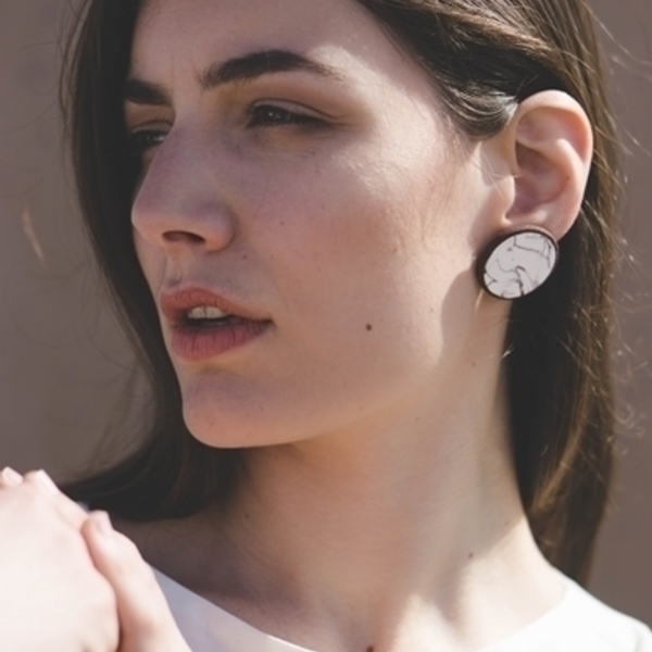 "Dilos" - marble effect polymer clay minimal stud earrings - ασήμι, βραδυνά, μοντέρνο, γυναικεία, δώρο, πηλός, γεωμετρικά σχέδια, minimal, καρφωτά, fashion jewelry - 2