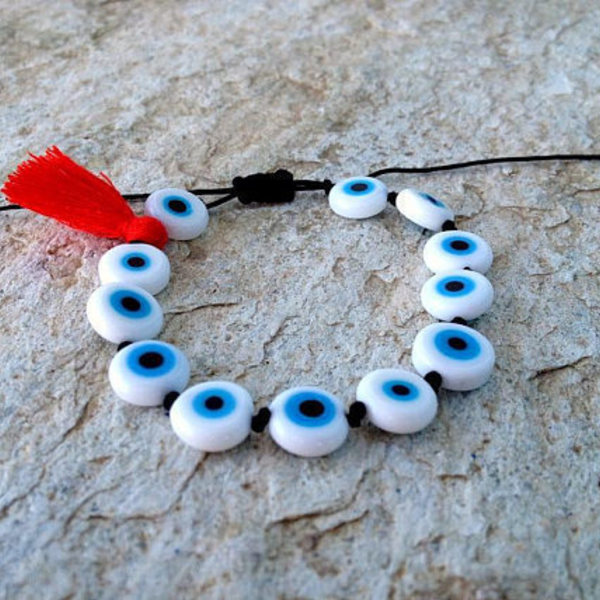Rosary evil eye bracelet - statement, ασήμι, γυαλί, charms, επιχρυσωμένα, με φούντες, boho, ethnic - 3