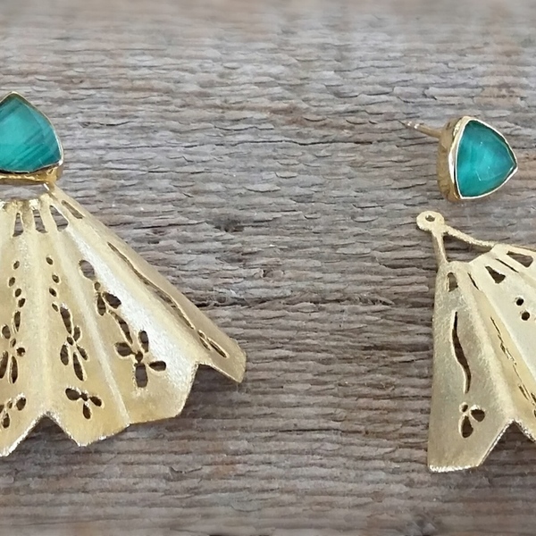 Madame Butterfly Earrings-Σκουλαρίκια Βεντάλια Από Επιχρυσωμένο Ασήμι 925 με Ημιπολύτιμες Πέτρες - statement, ασήμι, ημιπολύτιμες πέτρες, επιχρυσωμένα, χειροποίητα, romantic - 2