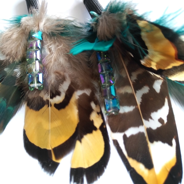 Σκουλαρίκια χειροποίητα με φτερά - φτερό, swarovski, ethnic, κρεμαστά - 2