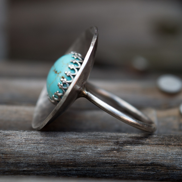 Ασημένιο δαχτυλίδι με Χαολίτη Τουρκουάζ (Howlite turquoise) - statement, ασήμι, ημιπολύτιμες πέτρες, handmade, βραδυνά, vintage, τιρκουάζ, πέτρα, ασήμι 925, χαολίτης, δαχτυλίδι, χειροποίητα, romantic, ethnic, μεγάλα - 5