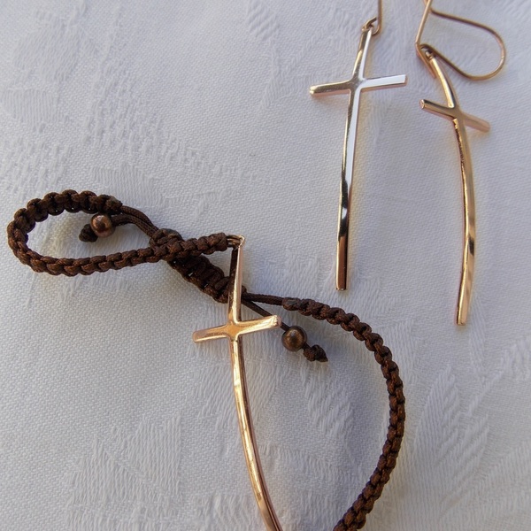 Boho chic ασημένια σκουλαρίκια σταυροί - ασήμι, επιχρυσωμένα, σταυρός, minimal, boho, rock, κρεμαστά