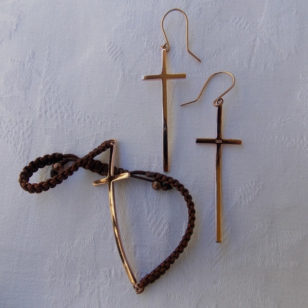 Boho chic ασημένια σκουλαρίκια σταυροί - ασήμι, επιχρυσωμένα, σταυρός, minimal, boho, rock, κρεμαστά - 4