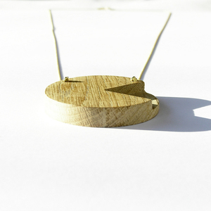 Χειροποίητο ξύλινο κολιέ pacman 1 με αλυσίδα & στοιχεία από 14K επιχρυσωμένο ασήμι - statement, ασήμι, ξύλο, μοντέρνο, επιχρυσωμένα, μακρύ, μακριά, minimal - 3