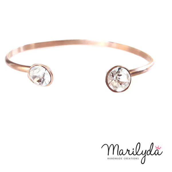 Βραχιόλι επίχρυσο rose gold swarovski crystal white - statement, βραδυνά, ιδιαίτερο, μοναδικό, μοντέρνο, επιχρυσωμένα, ορείχαλκος, swarovski, χειροποίητα, elegant, romantic, minimal, υποαλλεργικό, χειροπέδες, αυξομειούμενα - 5