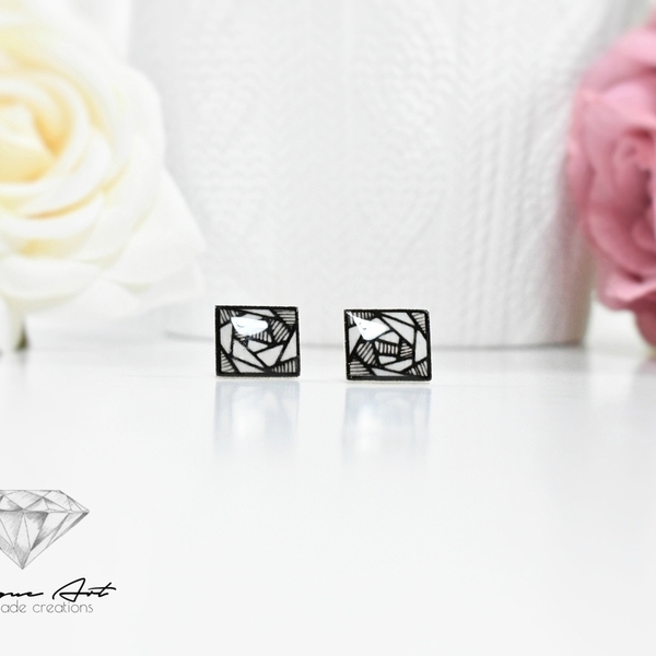 Stud earrings ''plexi'' | Roses - statement, ζωγραφισμένα στο χέρι, μοντέρνο, τριαντάφυλλο, εντυπωσιακά, romantic, minimal, καρφωτά, plexi glass, φθηνά - 2
