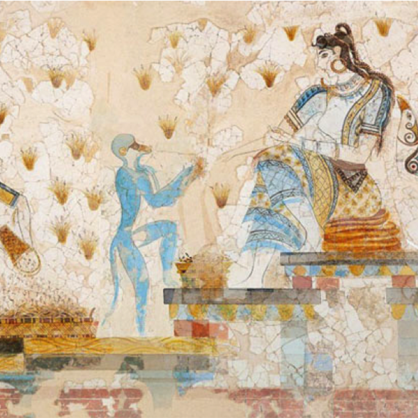THE SAFFRON PICKER EARRINGS σκουλαρίκια με απεικόνιση απο τοιχογραφία της Σαντορίνης - ξύλο, γεωμετρικά σχέδια, ethnic, κρεμαστά, γάντζος - 4