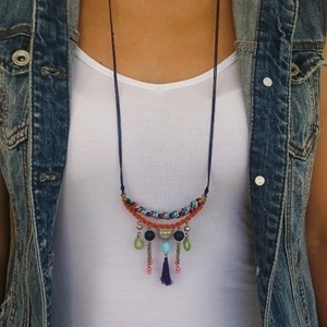 Multicolor bohemian necklace - πολύχρωμο, χρωματιστό, ιδιαίτερο, μοντέρνο, μακρύ, με φούντες, κορδόνια, εντυπωσιακό, μακριά, ξεχωριστό, boho, μεγάλα, κρεμαστά στοιχεία, φθηνά - 3