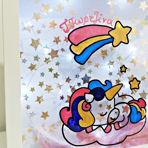 Φωτιζόμενο customized κάδράκι "Sleep Unicorn..." - διακοσμητικό, ζωγραφισμένα στο χέρι, κορίτσι, customized, δωράκι, personalised, σετ, gift, δώρα για παιδιά, μονόκερος, δώρα γενεθλίων, παιδικά φωτιστικά - 2