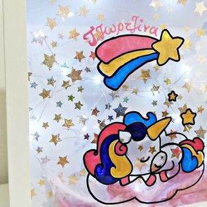 Φωτιζόμενο customized κάδράκι "Sleep Unicorn..." - διακοσμητικό, ζωγραφισμένα στο χέρι, κορίτσι, customized, δωράκι, personalised, σετ, gift, δώρα για παιδιά, μονόκερος, δώρα γενεθλίων, παιδικά φωτιστικά - 2