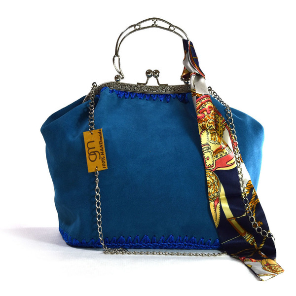 τσάντα vintage suede - κορδέλα, αλυσίδες, σατέν, vintage, ώμου