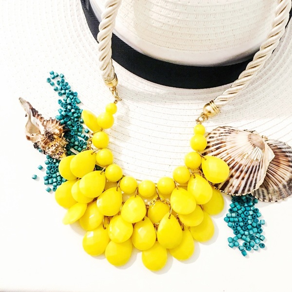 Yellow necklace - statement, handmade, fashion, ρητίνη, κολιέ, χειροποίητα, χάντρες, κοντό, must αξεσουάρ, fashion jewelry, Black Friday - 3