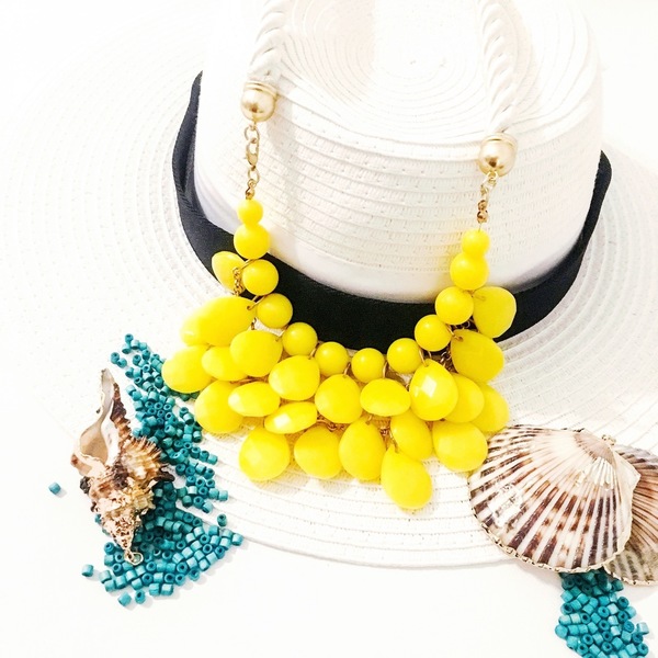 Yellow necklace - statement, handmade, fashion, ρητίνη, κολιέ, χειροποίητα, χάντρες, κοντό, must αξεσουάρ, fashion jewelry, Black Friday