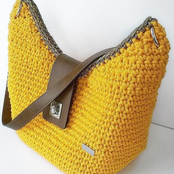 Τσάντα ώμου - crochet, χειροποίητα, all day, unique, boho, πλεκτές τσάντες