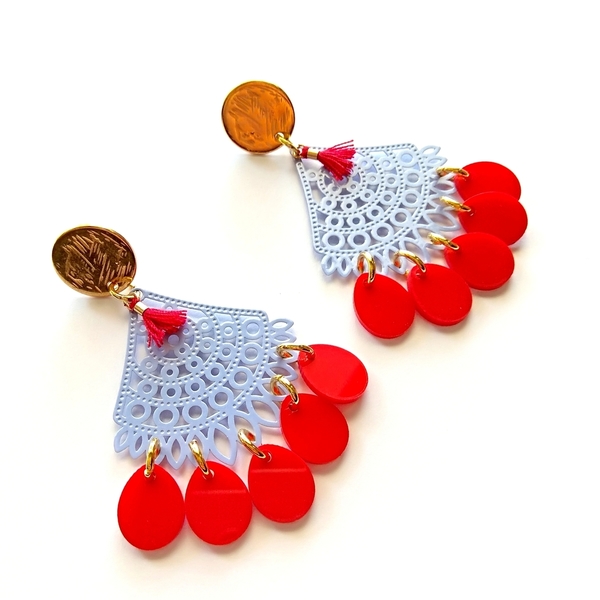 Boho colourfull earrings - statement, μοντέρνο, με φούντες, plexi glass, boho, μεταλλικά στοιχεία, κρεμαστά, Black Friday