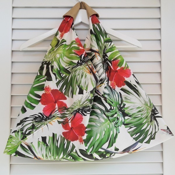 "Ιβίσκος" τσάντα+τσαντάκι - καλοκαίρι, ώμου, λουλούδια, summer, παραλία, φλοράλ, καθημερινό, minimal, θαλάσσης