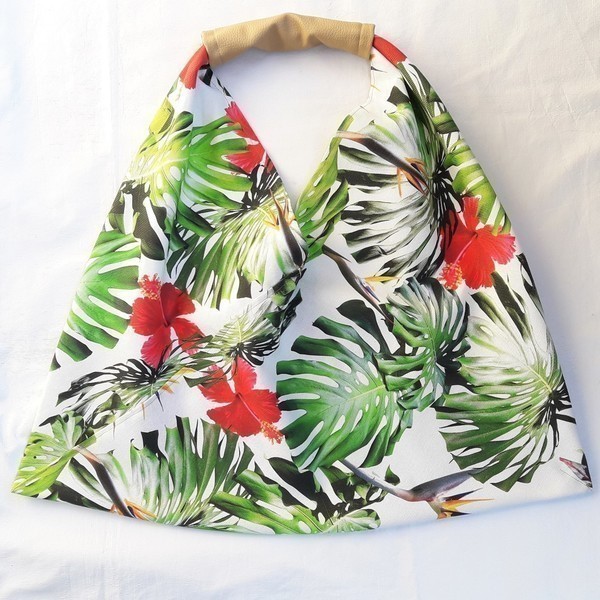"Ιβίσκος" τσάντα+τσαντάκι - καλοκαίρι, ώμου, λουλούδια, summer, παραλία, φλοράλ, καθημερινό, minimal, θαλάσσης - 2