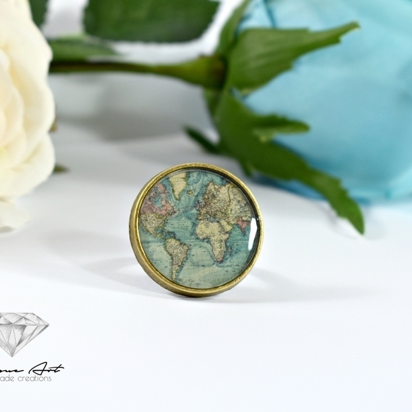 World map! | Vintage ring - statement, vintage, γυαλί, μοναδικό, δαχτυλίδι, unique, μπρούντζος, αυξομειούμενα, φθηνά - 2