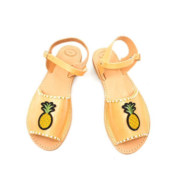 Pineapple Strass Sandals - δέρμα, vintage, street style, φλατ