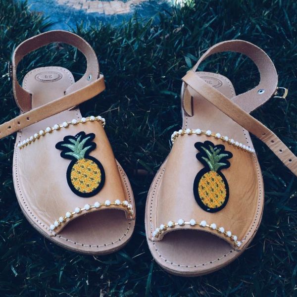 Pineapple Strass Sandals - δέρμα, vintage, street style, φλατ - 2
