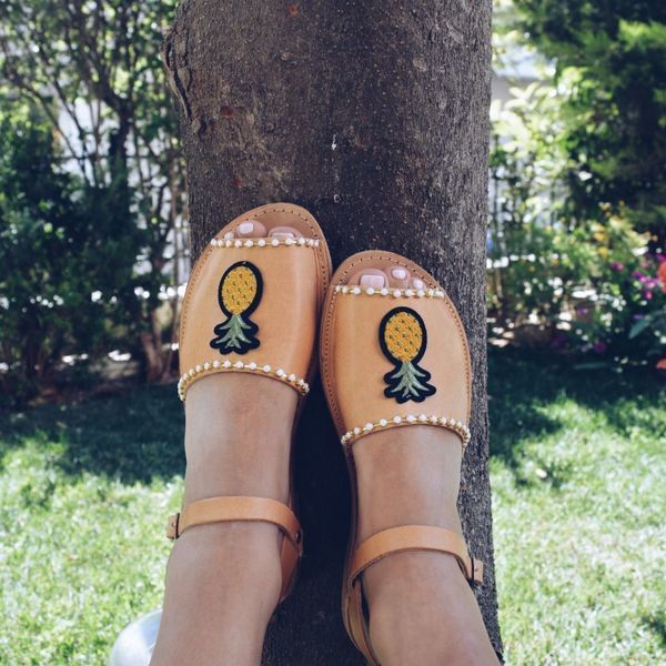 Pineapple Strass Sandals - δέρμα, vintage, street style, φλατ - 3