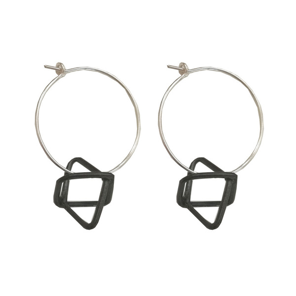 Κρίκοι με σταυρό |handmade hoop earrings with cross charm - ασήμι, charms, μοντέρνο, γεωμετρικά σχέδια, κρίκοι, minimal, rock - 2