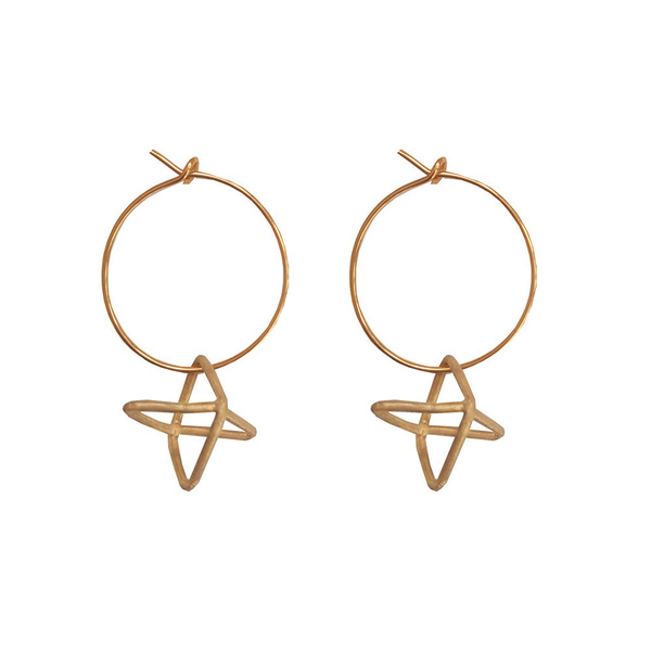 Κρίκοι με σταυρό |handmade hoop earrings with cross charm - ασήμι, charms, μοντέρνο, γεωμετρικά σχέδια, κρίκοι, minimal, rock