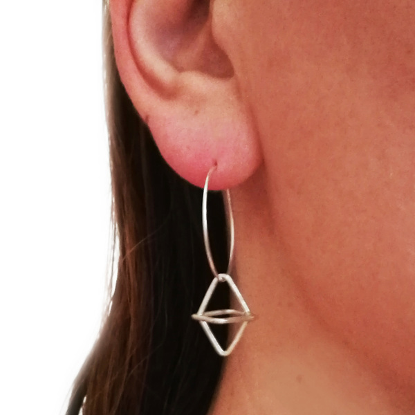 Κρίκοι με σταυρό |handmade hoop earrings with cross charm - ασήμι, charms, μοντέρνο, γεωμετρικά σχέδια, κρίκοι, minimal, rock - 4