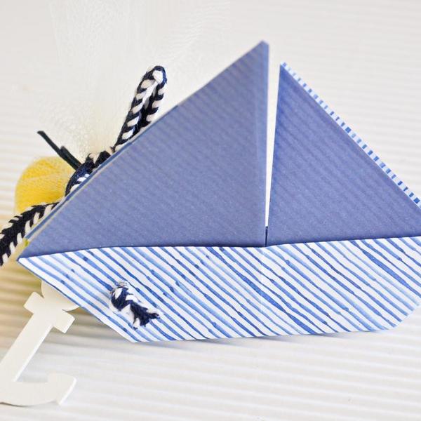 Origami μπομπονιέρα "Sailboat"! (20τμχ) - κορδέλα, καλοκαίρι, χαρτί, καραβάκι, άγκυρα - 2