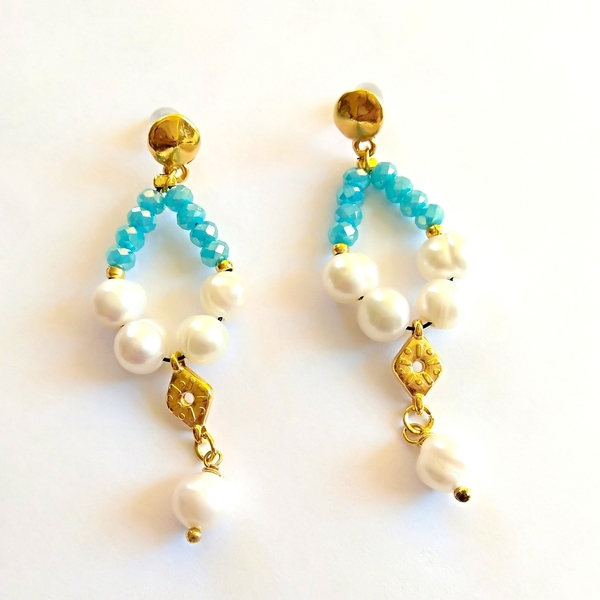 Pearl dream earrings - ημιπολύτιμες πέτρες, βραδυνά, vintage, μαργαριτάρι, κρύσταλλα, romantic, καρφωτά, μεταλλικά στοιχεία, κρεμαστά - 2