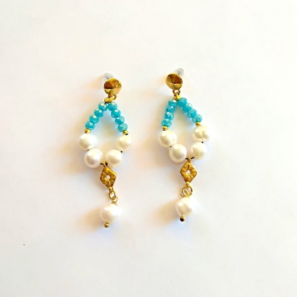 Pearl dream earrings - ημιπολύτιμες πέτρες, βραδυνά, vintage, μαργαριτάρι, κρύσταλλα, romantic, καρφωτά, μεταλλικά στοιχεία, κρεμαστά - 3