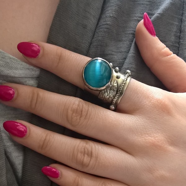 Δαχτυλιδι aquamarine οξειδωμενο - statement, ημιπολύτιμες πέτρες, καλοκαιρινό, γυναικεία, αλπακάς, δαχτυλίδι, minimal, γυναίκα, boho, ethnic, μεγάλα, αυξομειούμενα - 3