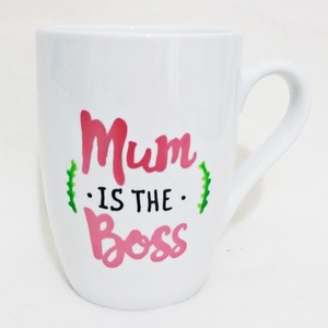 Σετ κούπα-σουβέρ "Mum is the Boss" - ζωγραφισμένα στο χέρι, κουζίνα, σουβέρ, πορσελάνη, δωράκι, σετ, δώρα γενεθλίων, κούπες & φλυτζάνια, γιορτή της μητέρας - 4